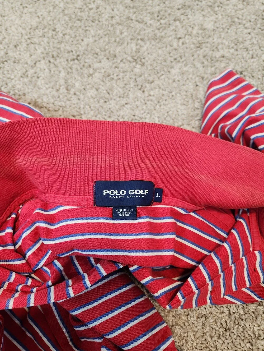 Polo Golf Ralph Lauren Mens Red‎ Striped Pima Cotton Polo Shirt Size Large